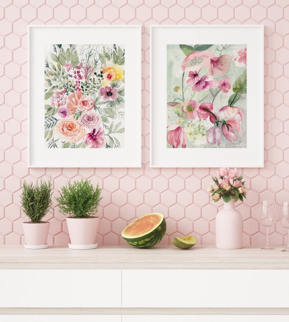 Floral Wall Art Set of Two Prints Instant Download Flower  Etsy
