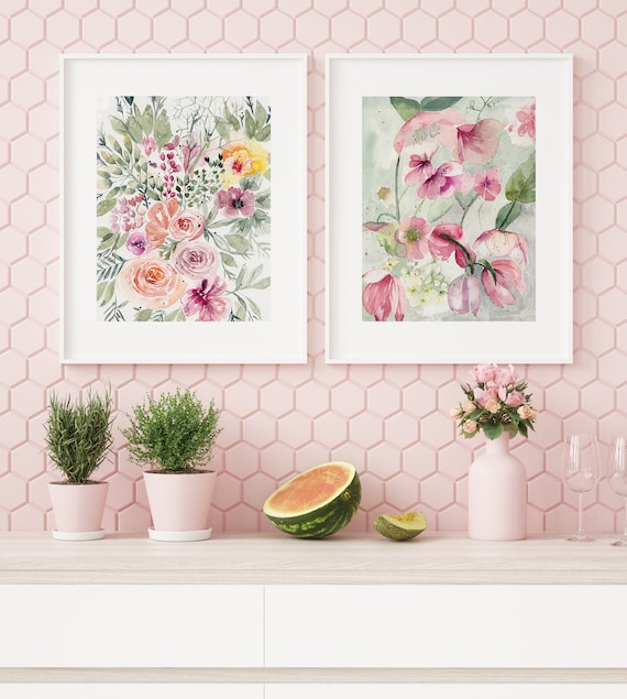 Floral Wall Art Set of Two Prints Instant Download Flower  Etsy