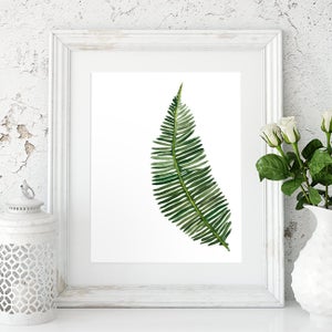 Botanical fern leaf nature print, an illustration in watercolour, Poster of green fern, living room decor, Printable art, Boho wall art image 2