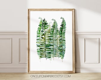 Watercolor Fern Print: Green Leaf Poster, Modern Home Decor (Digital Download)
