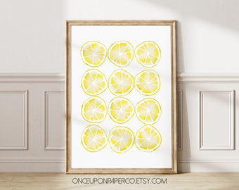 Lemon Art Print, Printable Citron Wall Art, Kitchen Fruit Watercolor Painting Citrus Fruit Instant Download Digital Print, Kitchen Art Print