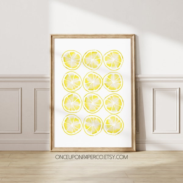 Lemon Art Print, Printable Citron Wall Art, Kitchen Fruit Watercolor Painting Citrus Fruit Instant Download Digital Print, Kitchen Art Print