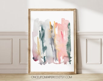 Abstract Watercolor Art Print: Pink & Blue Hues (Digital Download)