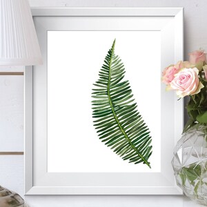 Botanical fern leaf nature print, an illustration in watercolour, Poster of green fern, living room decor, Printable art, Boho wall art image 9