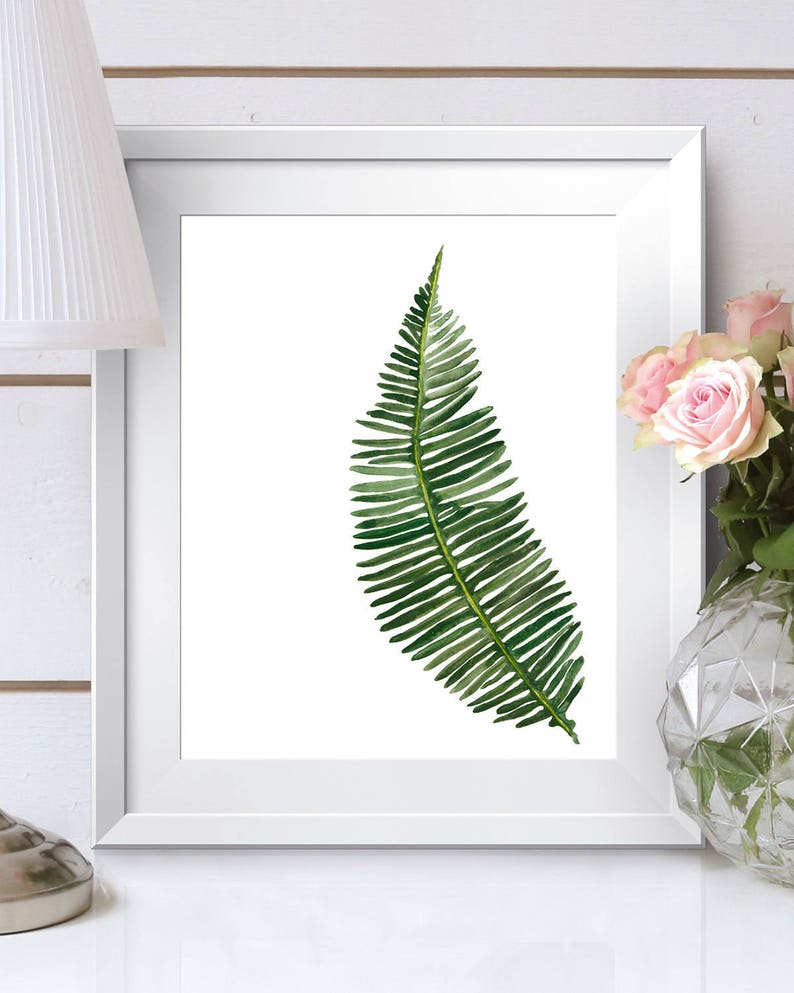 Botanical fern leaf nature print, an illustration in watercolour, Poster of green fern, living room decor, Printable art, Boho wall art image 9