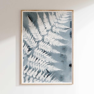 Abstrakter Blattdruck Wandkunst - Blaues Blatt Kunstwerk für Wohnkultur, modernes botanisches Poster, von der Natur inspirierte Wanddekoration