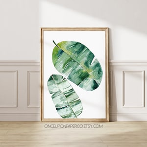 Banana leaf print, Botanical print of tropical leaves, Palm plant print minimalist style, wall art poster, Banana watercolour print, decor