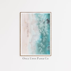 Beach Theme Art Print, Watercolor Ocean Wall Decor, Abstract Seascape, Turquoise and Neutral Colors, Coastal Bedroom or Living Room Artwork