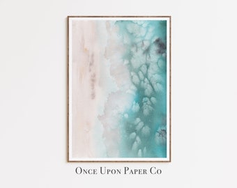 Turquoise watercolor ocean art print, watercolor art, modern art, bedroom wall art, abstract wall art, minimal landscape, modern artwork