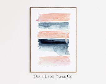 Blue and Blush Pink Abstract Watercolor Print (Digital Download)