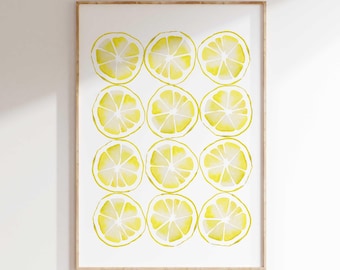 Lemon Watercolor Art Print: Kitchen Citrus Wall Decor (Digital Print)