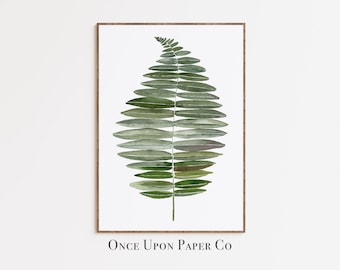 Fern leaf art in watercolor, Botanical print fern painting, Leaf art print of fern, Tropical leaves printable wall art, Fern painting