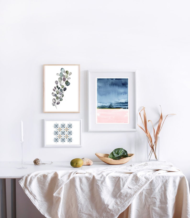 Navy wall print Large wall art Indigo watercolor painting Etsy