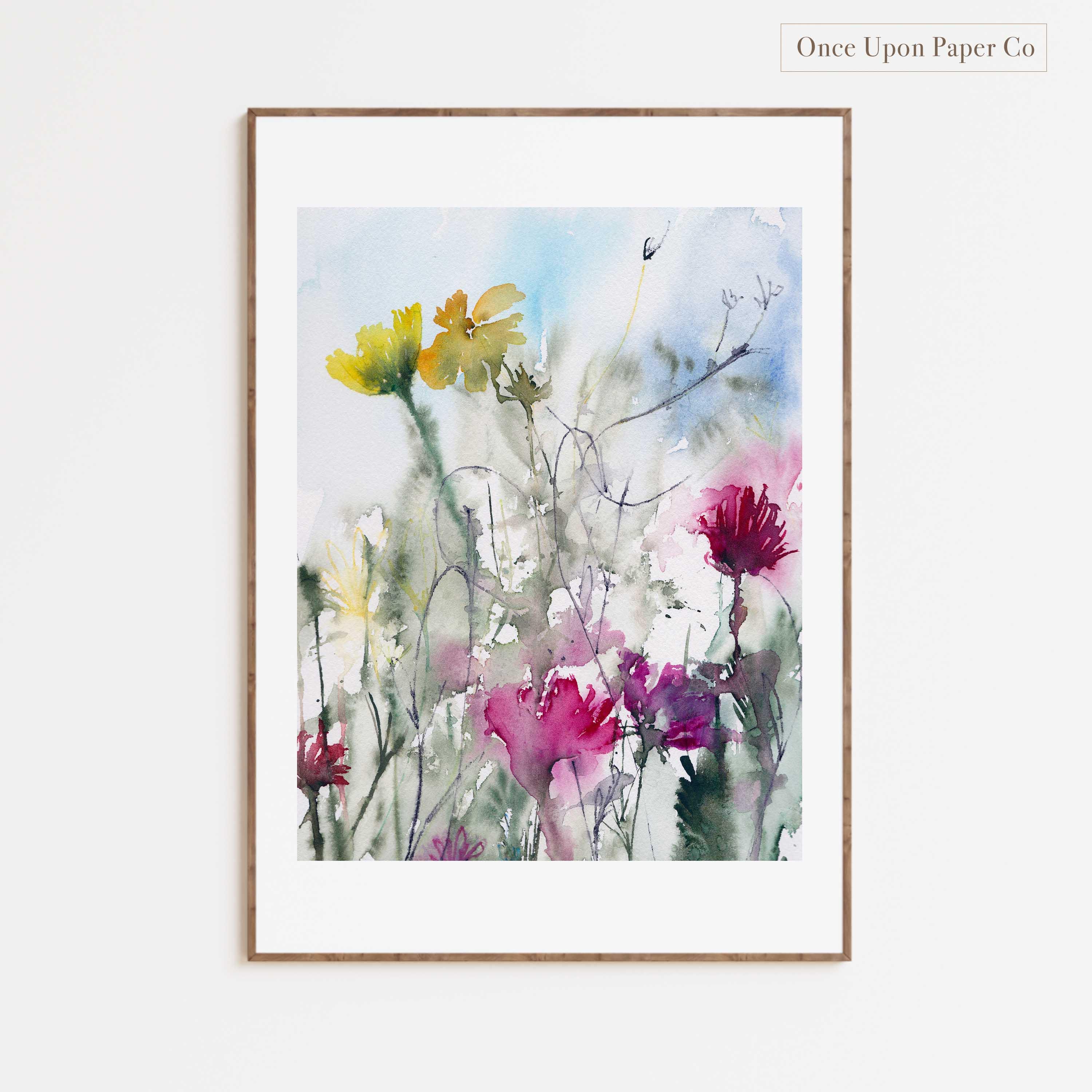 花の絵画 - 抽象的な水彩画の花のアート、モダンな壁の装飾、手作りの