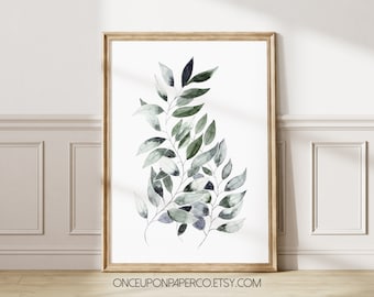 Fern leaf, botanical art, nature print in watercolor, Fern leaves, minimalist art plant print, Leaf wall art, plant print, modern large wall