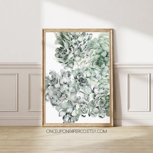 Succulent watercolor print for walls, Instant download green Cactus decor, Wall art printable plant illustration