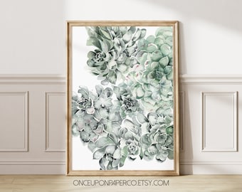 Succulent Watercolor Print: Green Cactus Wall Art (Digital Download)
