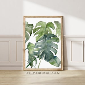 Tropical Palm Leaf print, Botanical Monstera leaf wall art, Printable art, Green tropical decor, Instant download, Original print,