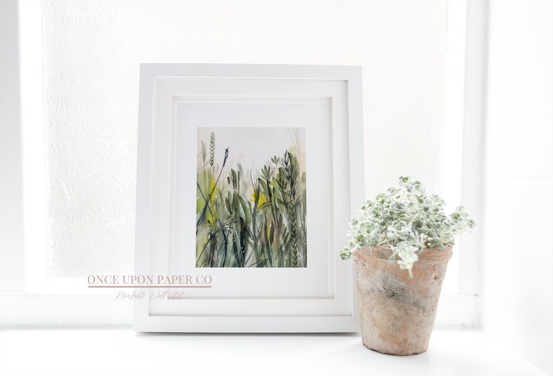 Green watercolor art print of grasses in nature, Flower print, Wild flowers, Abstract wall art, Flower print, Botanical print, grass art image 7