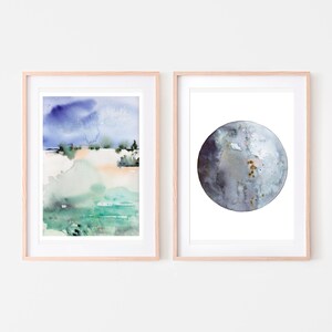 Moon art nursery print, Gray Galaxy print, moon phase, moon phase, Moon painting, Moon wall decor, new moon art, planet print, Full moon image 9