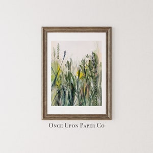Green watercolor art print of grasses in nature, Flower print, Wild flowers, Abstract wall art, Flower print, Botanical print, grass art image 3