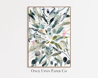 Plant leaf wall art, Plant leaf decor of various leaf in greens and blues, Botanical art, leaf wall art, Forest art, Plant leaf print