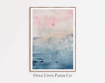 Blue Blush Pink Abstract Watercolor Print, Modern Wall Art (Digital Download)