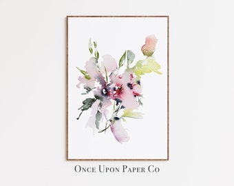 Abstract Floral Watercolor Art Print, Botanical Wall Decor (Digital Print)