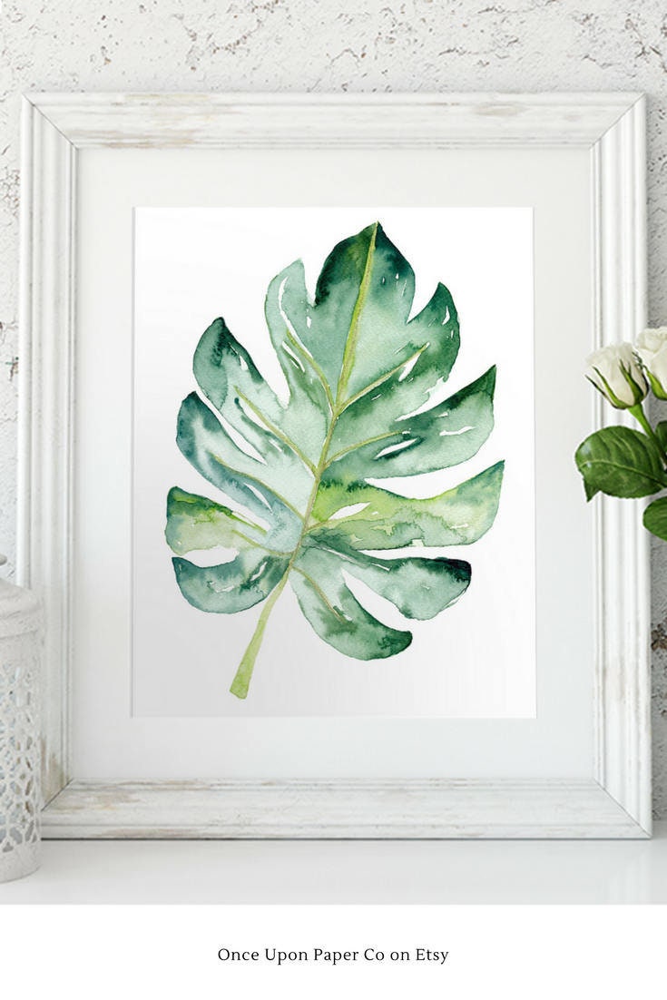 watercolor leaf plant print monstera wall art digital print etsy watercolor leaf plant print