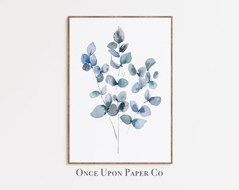 Watercolor Eucalyptus Print, Blue Botanical Leaf Illustration (Digital Download)