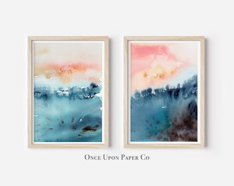 Modern wall art, Watercolor art, Wall art set, Abstract art print, Wall prints, downloadable prints, Bedroom wall decor, Set of 2 prints