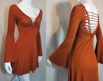 Magic Bell Sleeve Dress - Bamboo Jersey Hand Braided in Rust, Olive, Camel, Taupe, Ivory, Black