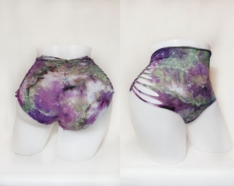 Blossom ~ Ice Dyed Panties ~ Cotton Jersey Hand Braided ~ Purple, Green, Pink