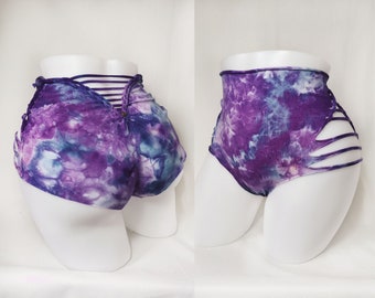 Amethyst Sky ~ Ice Dyed Panties ~ Cotton Jersey Hand Braided ~ Purple, Blue