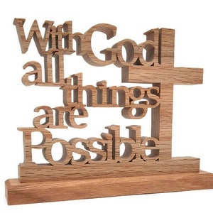 With God all things are possible, Bible verse, Matthew 19:26 scripture plaque, faith sign,  gift for Pastor or Graduate, Bible study.