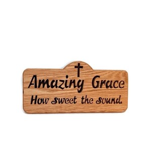 Amazing Grace Bible verse cut in wood scroll saw word art. Christian gift image 1