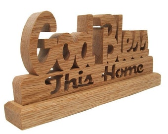 God Bless this Home  Sign for desk or shelf made from solid wood.