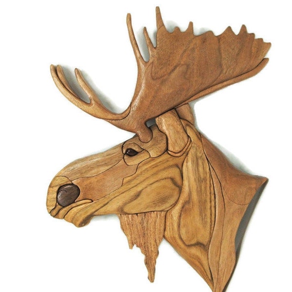 Moose decor, hunters trophy wood art.