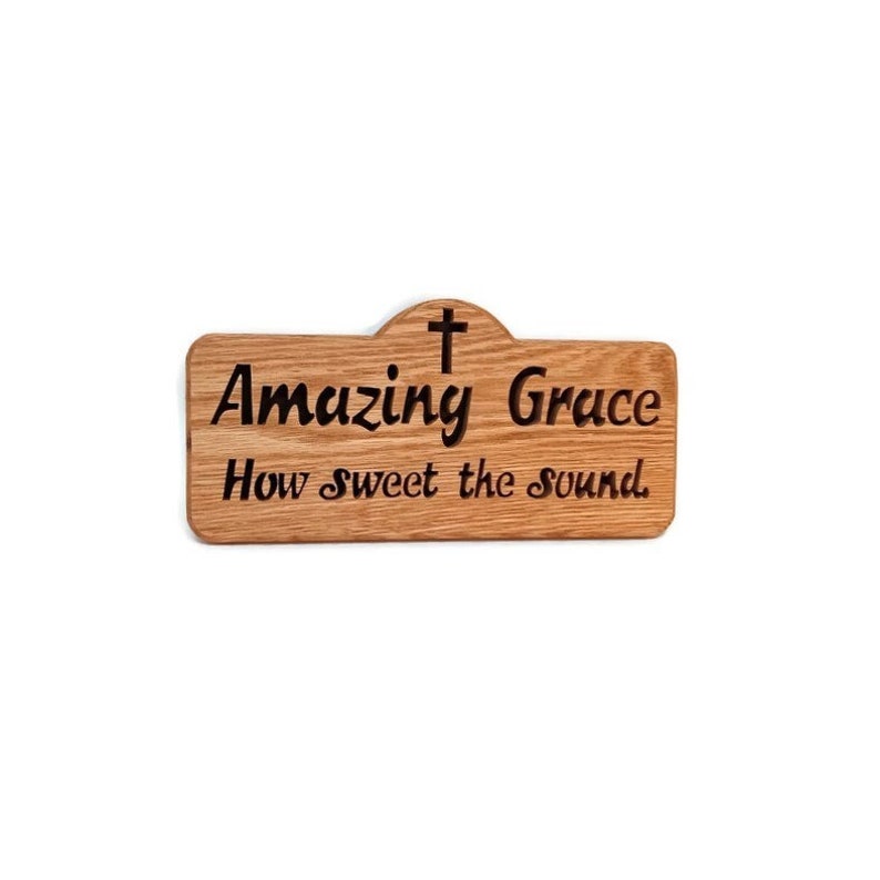 Amazing Grace Bible verse cut in wood scroll saw word art. Christian gift image 1