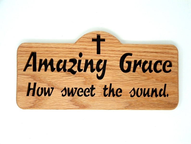 Amazing Grace Bible verse cut in wood scroll saw word art. Christian gift image 2