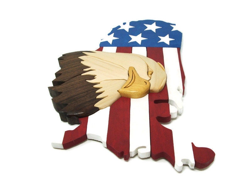 Flag With Eagle Intarsia Wood Art. Patriotic American Wall Art Etsy
