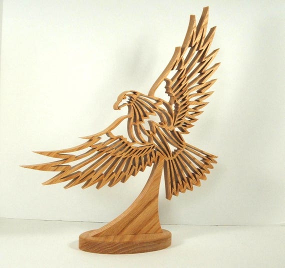 Eagle in flight scroll saw art American Eagle cut in oak Etsy