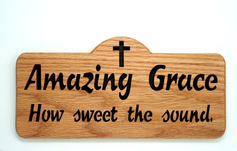 Amazing Grace Bible verse cut in wood scroll saw word art. Christian gift image 3