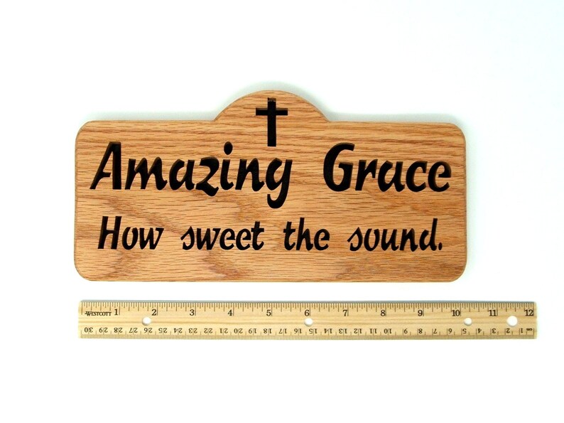 Amazing Grace Bible verse cut in wood scroll saw word art. Christian gift image 9