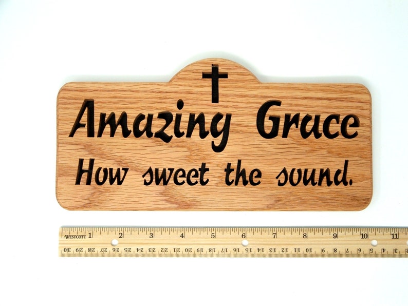 Amazing Grace Bible verse cut in wood scroll saw word art. Christian gift image 6