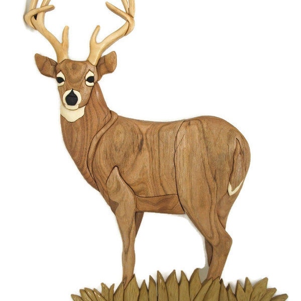 White Tail deer, trophy buck wood decor.  Intarsia style woodcraft