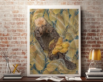 Sea Otter and Pup Print: Ocean Wildlife Art