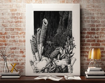 Hydrothermal Vent Illustration: Ocean Wildlife Art Print