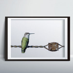 Hummingbird on Wire, Bird Print,  Hummingbird print, Bird Poster, Bird Art, Animal Print, Bird Decor, Wildlife, Animal Art, Nature Print