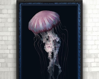 Ocean Decor Jellyfish Art Jellyfish Drawing Comb Jellyfish Print Nature Print Animal Print Jellyfish Poster Animal Art